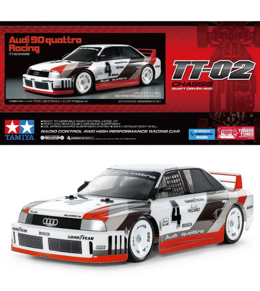 Tamiya TT-02 Audi 90 Quattro Racing RC Touring Car 4WD 1/10 Scale Kit 58744 w/esc