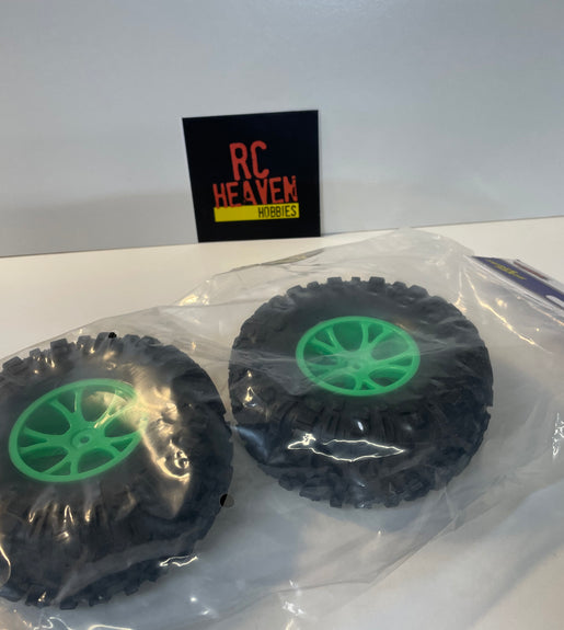 VRX Racing 10717 Painted Rims Green Pre Glued For 1/10 Rc Car FTX Outlaw Octane.
