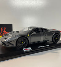 Maisto Ferrari 458 Speciale Metallic Grey 1:18 Scale Diecast Model Car.