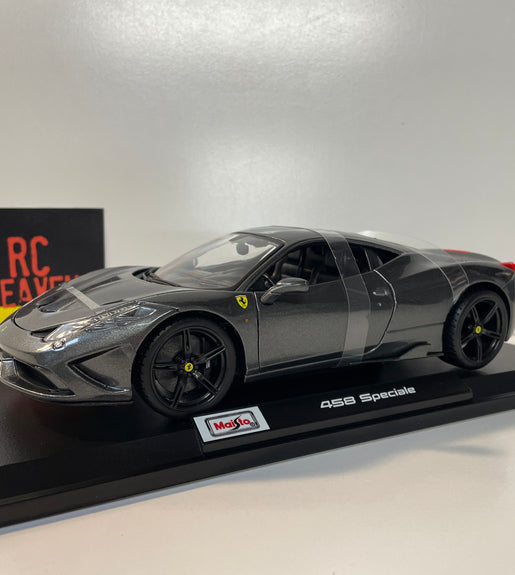 Maisto Ferrari 458 Speciale Metallic Grey 1:18 Scale Diecast Model Car.