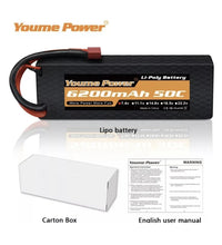Lipo Battery 7.4V 2S 6200mAh 50C Deans Plug, Hard case.