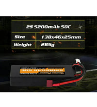 Youme 7.4V 2S 5200mAh LiPo Battery 50C Deans Hard case RC Car Plane Boat