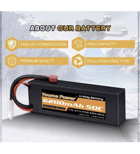 Lipo Battery 7.4V 2S 6200mAh 50C Deans Plug, Hard case.