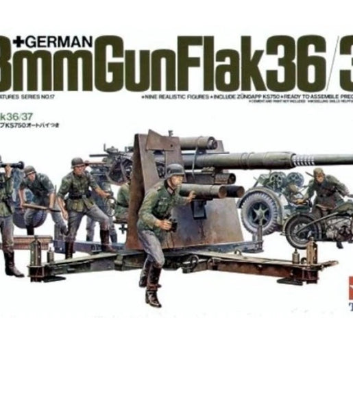 Tamiya 1/35 Scale German 88mm Gun Flak 36/37 With Trailer Model Kit No: 35017
