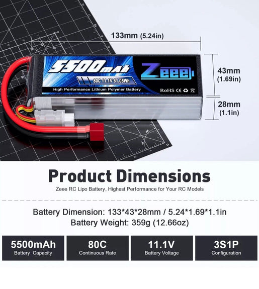 Lipo Battery 3S 11.1V 80C 5500 mah  Deans Plug for RC Plane Heli Jet Rc Car.